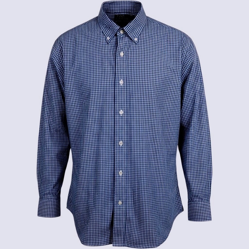 Polo Ralph Lauren Shirt Mens XL Custom Fit Dark Blue Gingham Button Up Casual
